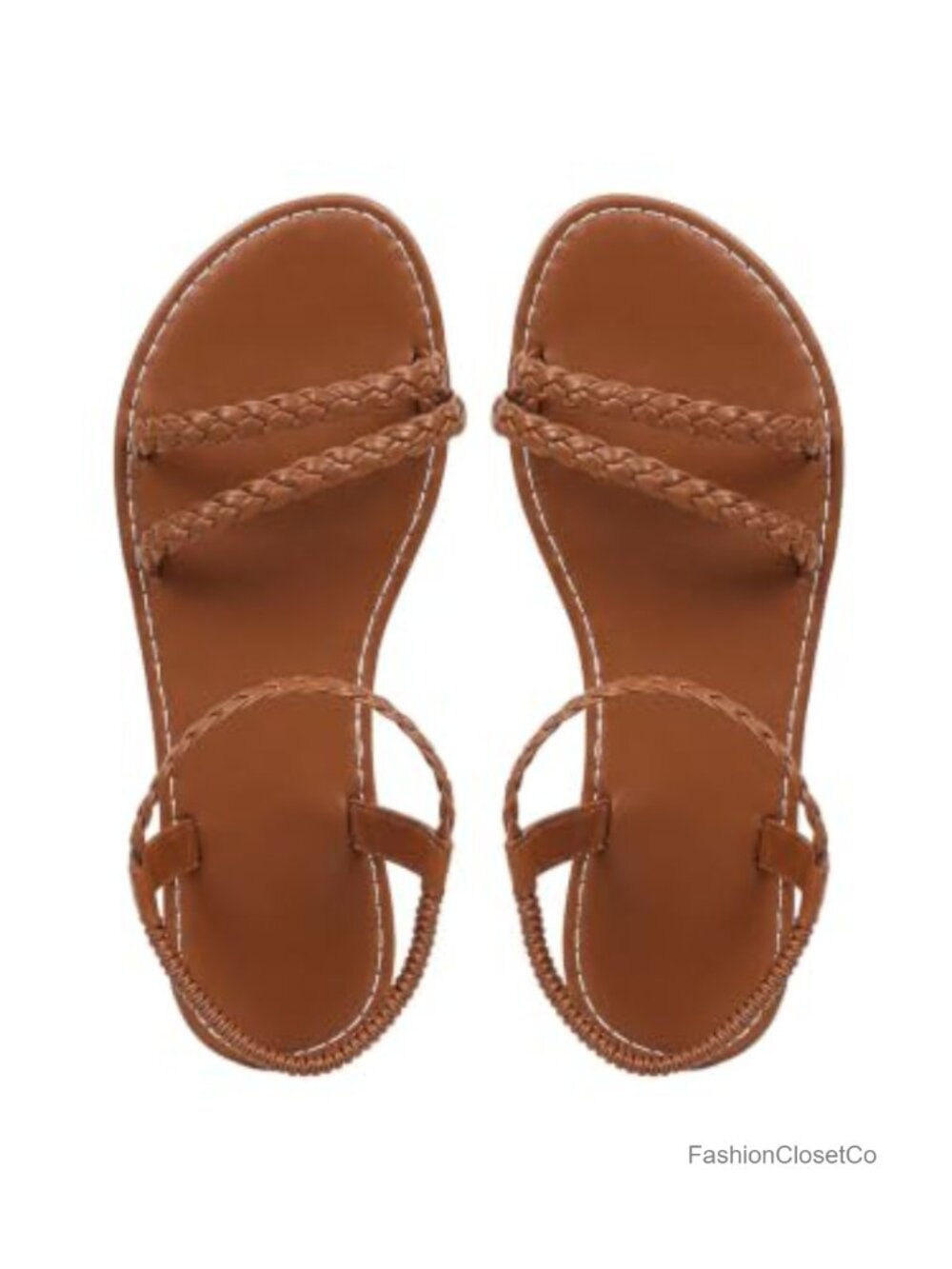 Faux Leather Strappy Flat Sandals Braided Open Toe Slip On